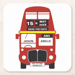 London Bus Wedding Save the Date  Vierkante Kartonnen Onderzetter