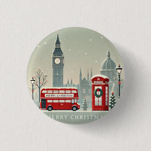 London Christmas Big Ben & Feestelijk Londen Ronde Button 3,2 Cm