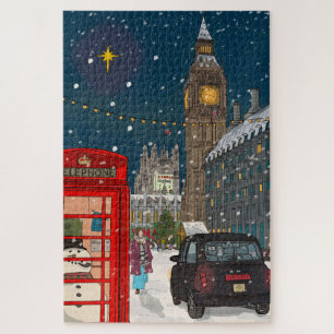 London Christmas Night Cityscape Retro-geïnspireer Legpuzzel