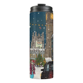 London Christmas Night Cityscape Retro-geïnspireer Thermosbeker