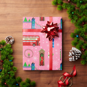 London Christmas Pink Pattern Achtergrond Cadeaupapier