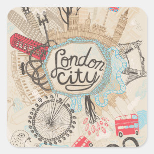 London City Doodle Art Vierkante Sticker