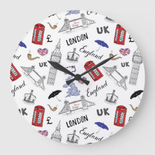 London City Doodles Pattern Grote Klok