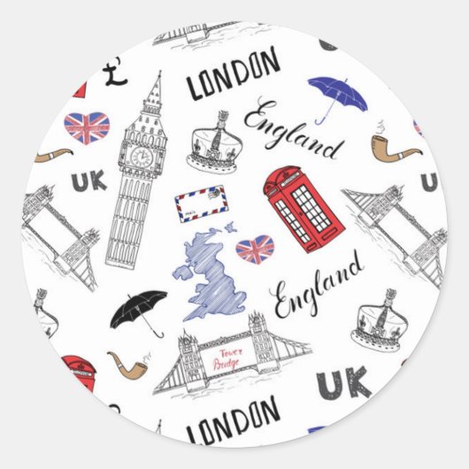 London City Doodles Pattern Ronde Sticker (Voorkant)