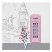 London City Girl met Pink Phone Box Poster Perfect Poster (Voorkant)