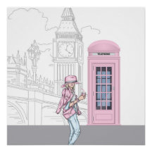 London City Girl met Pink Phone Box Poster