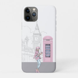 London City Girl met roze telefoonbox iPhone 11 Pro Hoesje