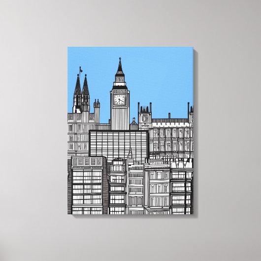 London Cityscape Black en White Canvas Afdruk (Voorkant)