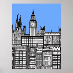 London Cityscape Black en White Poster