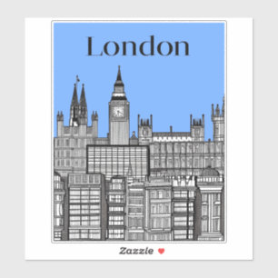 London Cityscape Black & White met Blue Sky Sticker
