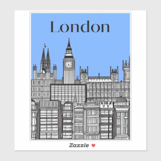 London Cityscape Black & White met Blue Sky Sticker (Vel)