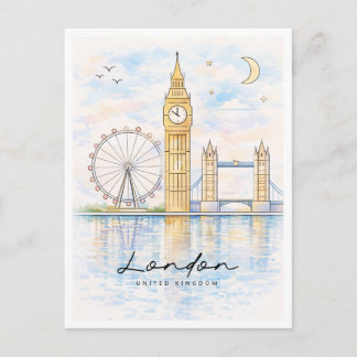London Cityscape Watercolor | United Kingdom Feestdagenkaart