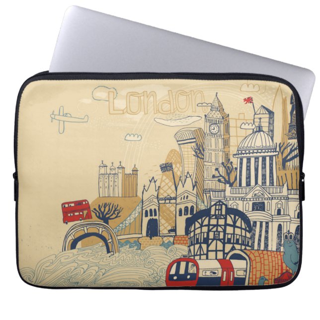 London Doodle Scene Laptop Sleeve (Voorkant)