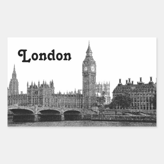 London Engeland Skyline Etched Rechthoekige Sticker (Voorkant)