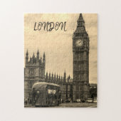 London England Big Ben Black White Red Bus Legpuzzel (Verticaal)