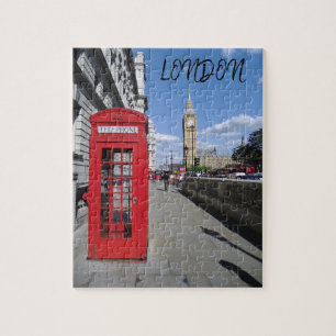 London England Big Ben Black White Red Bus Legpuzzel