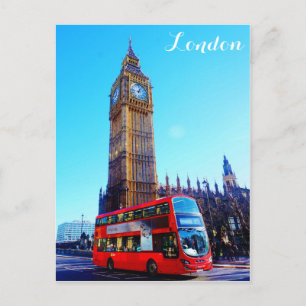 London England Big Ben Red Bus Briefkaart