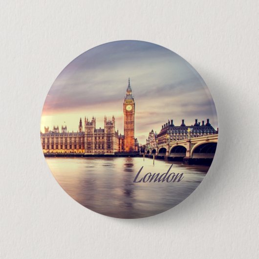 London England Big Ben Ronde Button 5,7 Cm (Voorkant)