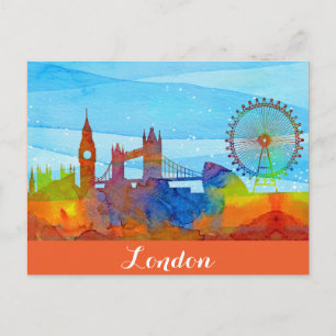 London England City Skyline Waterverf Briefkaart