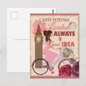 London England Pink Vintage Travel Briefkaart (Voorkant / Achterkant)