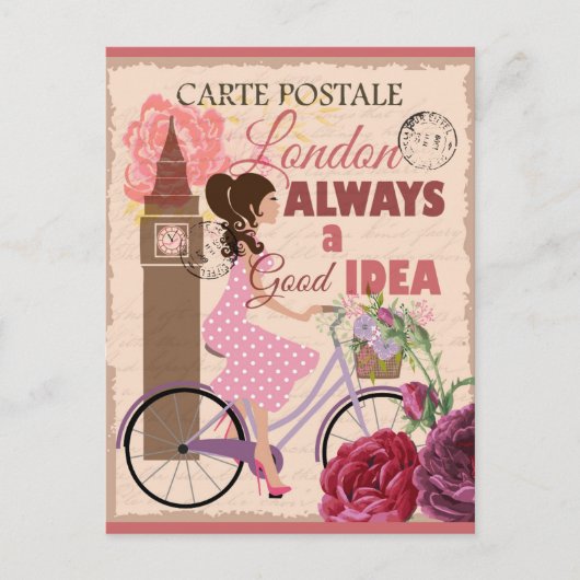 London England Pink Vintage Travel Briefkaart (Voorkant)