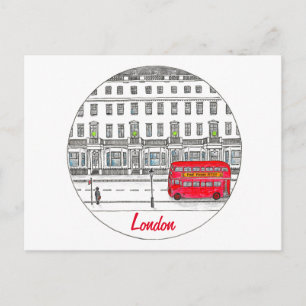 London England Red Bus Travel Illustration Briefkaart
