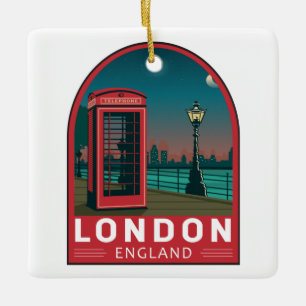 London England Retro Travel Art  Keramisch Ornament