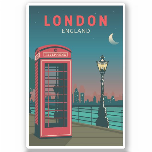 London England Retro Travel Art  Sticker (Voorkant)