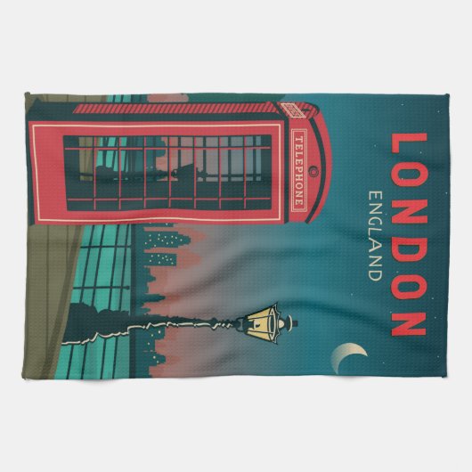 London England Retro Travel Art Theedoek (Horizontaal)