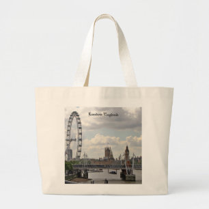 London England Skyline, Big Ben, London Eye, Thame Grote Tote Bag