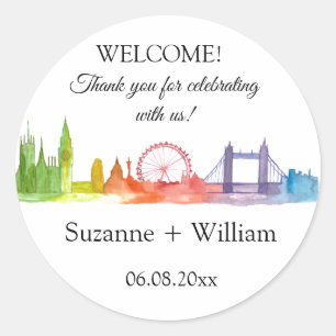 London England skyline Colorful Favors Weddings Ronde Sticker