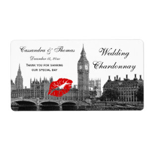 London England Skyline Kiss #1 BW H Wine Label