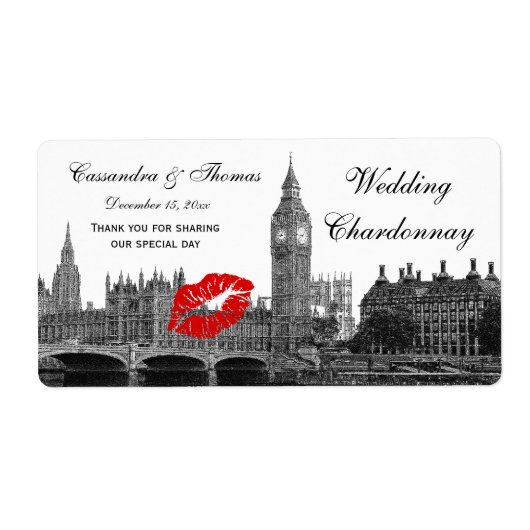 London England Skyline Kiss #1 BW H Wine Label (Voorkant)