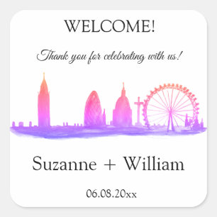 London England skyline Pink Favors Weddings Vierkante Sticker