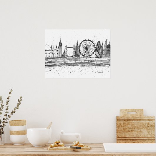 London England Travel Destination Skyline Poster (Keuken)