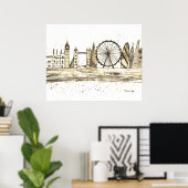 London England Travel Destination Skyline Poster (Thuiskantoor)