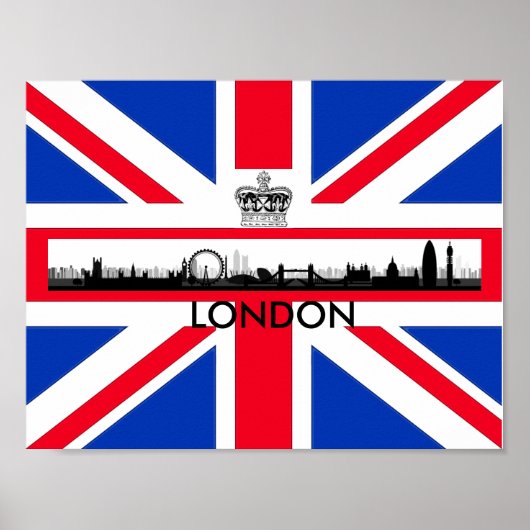 London Eye Skyline Crown Union Jack Flag Poster (Voorkant)
