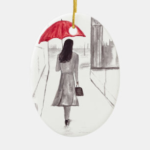 London girl met rode paraplu keramisch ornament