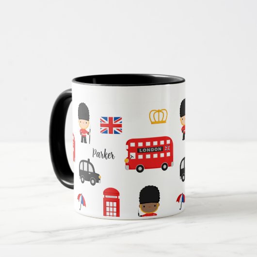 London Guards Bus Naam Monogram Brits Engeland Mok (Voorkant links)