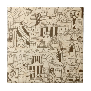 London Hand Drawn op Old Paper Tegeltje