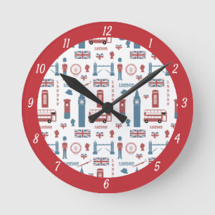 London Icons, Big Ben, England Flag, Double Decker Ronde Klok