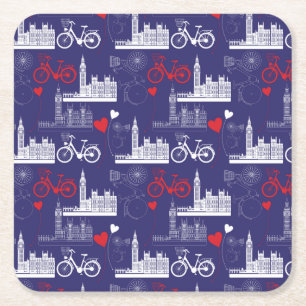London Landmarks Pattern Vierkante Kartonnen Onderzetter