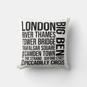 London Landmarks Typography - Engelse woordkunst Kussen