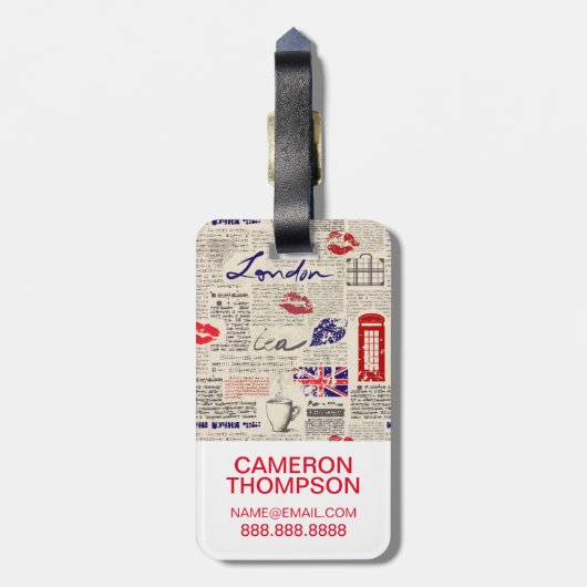 London Newspaper Pattern Bagagelabel (Achterkant verticaal)