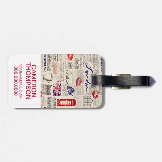 London Newspaper Pattern Bagagelabel (Achterkant horizontaal)