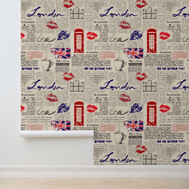 London Newspaper Pattern Behang (Applicatie)