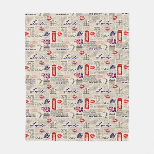 London Newspaper Pattern Fleece Deken (Voorkant)