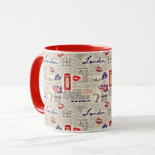London Newspaper Pattern Mok (Voorkant links)