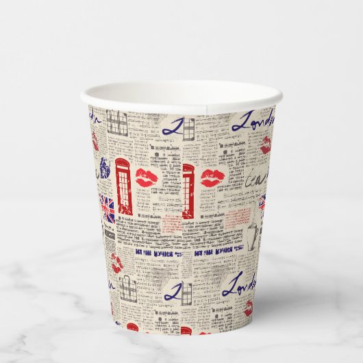London Newspaper Pattern Papieren Bekers (Rechts)