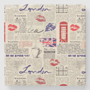 London Newspaper Pattern Stenen Onderzetter